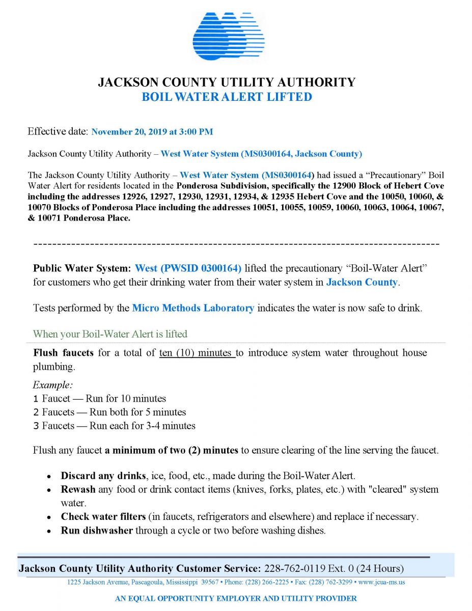 Boil Water Notices Jackson County Utility Authority